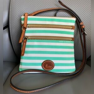 #40. Dooney & Bourke Triple Zip Canvas Crossbody Bag, Stripe Green/White, EUC